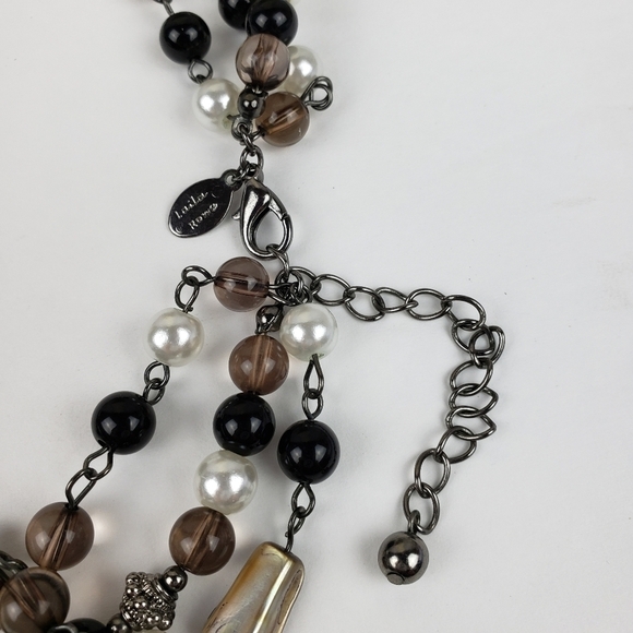 Laila Rowe Multi Strand Shell Glass Pearl Beaded Necklace Adjustable Silver Tone - Picture 7 of 10